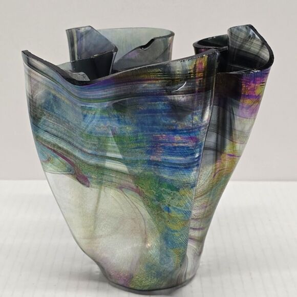 Studio Hand-blown Glass Iridescent Handkerchief Drape Vase - Picture 2 of 12